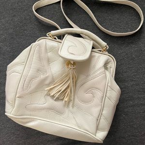Renaissance vintage 80s cream leather patchwork purse